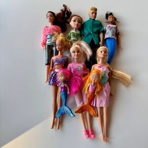 Lot of 9 Dolls Barbie Bratz Mermaid Ken With Clothes 6 - 12 inches